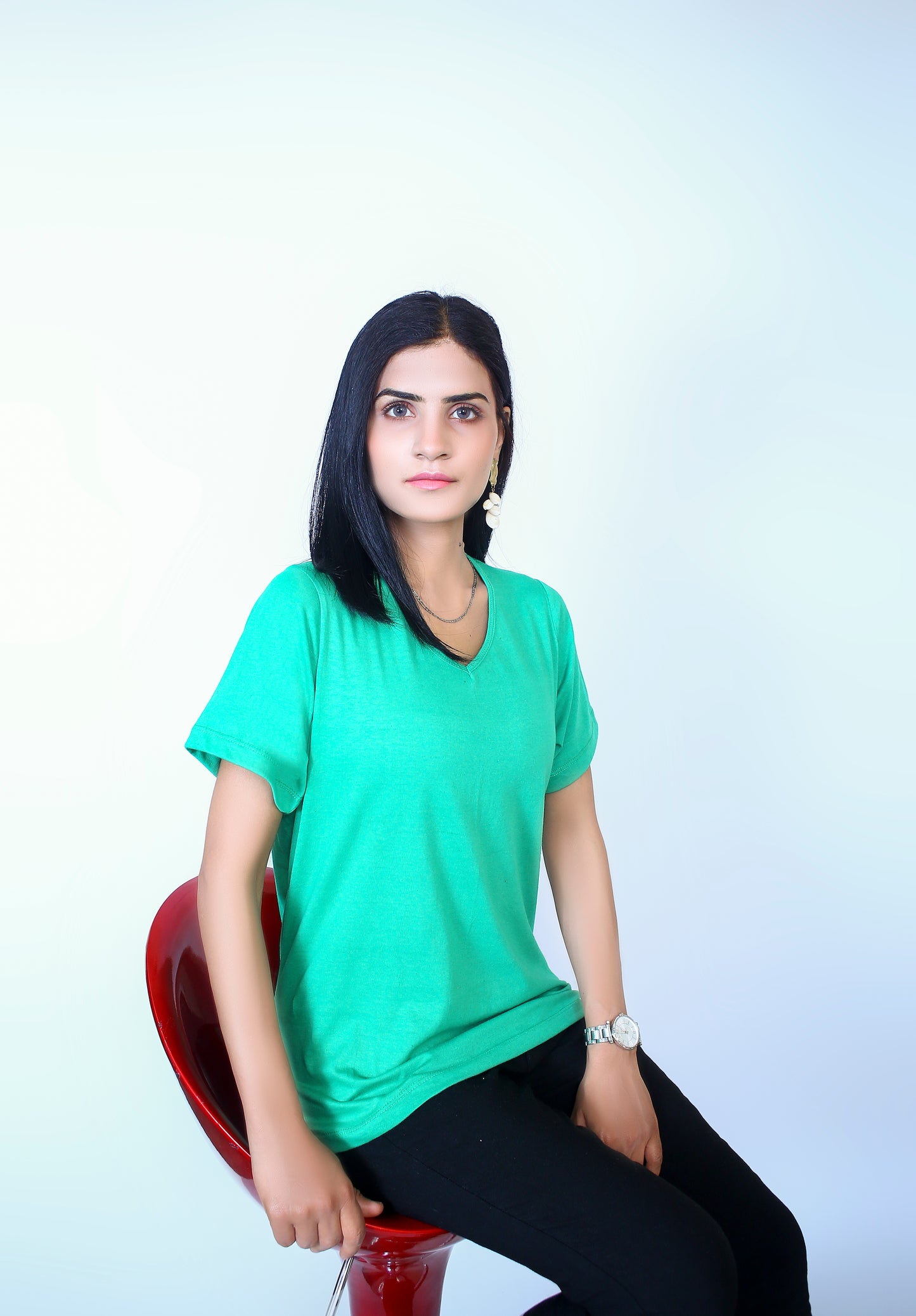 Ladies V-Neck Short Sleeve Vest Tee Shirt