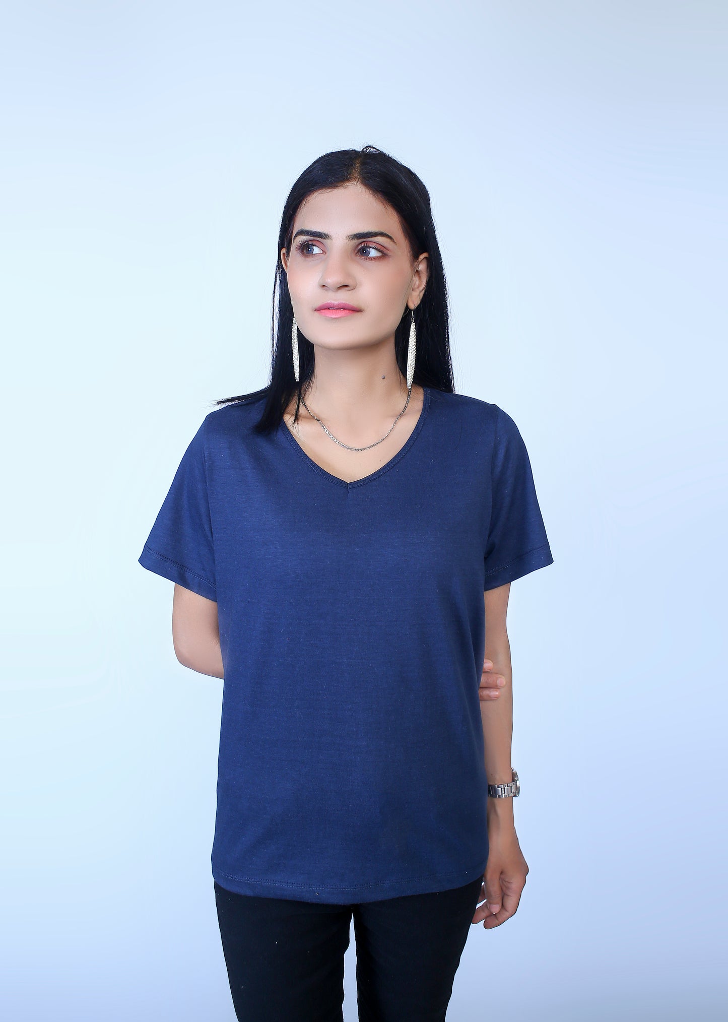 Ladies V-Neck Short Sleeve Vest Tee Shirt